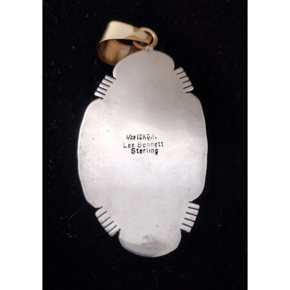 Vtg Signed Lee Bennett Navajo Sterling and‎ 12K Gold Filled Pendant with Jasper - Picture 2 of 6
